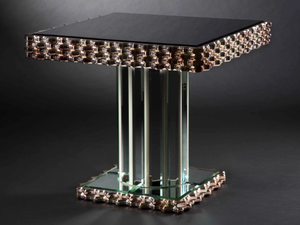 OLA - Mirrored glass and wooden high side table _ Mantellassi 1926